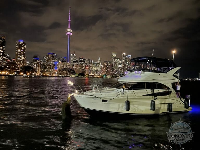 Sailing proudly on Lake Ontario is the Toronto Yachts vessel, with a yacht captain and a server on board.